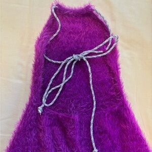 Fuzzy Shag Halter Backless Mini Dress